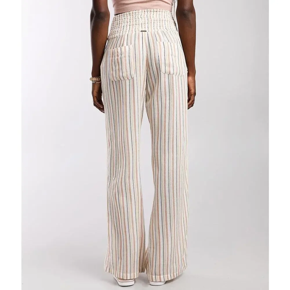 Billabong Pant Wide Leg New Waves Neutral Stripes Cotton Gauze Pockets Size Med - Picture 3 of 11